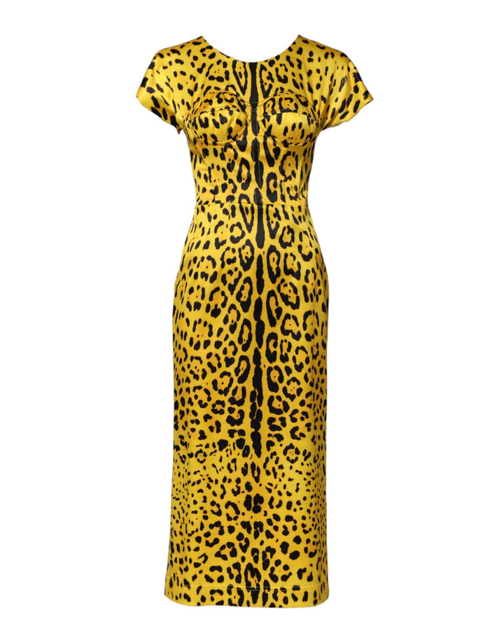 Dolce &amp; Gabbana Sample Sale Dolce &amp; Gabbana Yellow Polyester Leopard Midi Sheath Dress - | Designer outlet