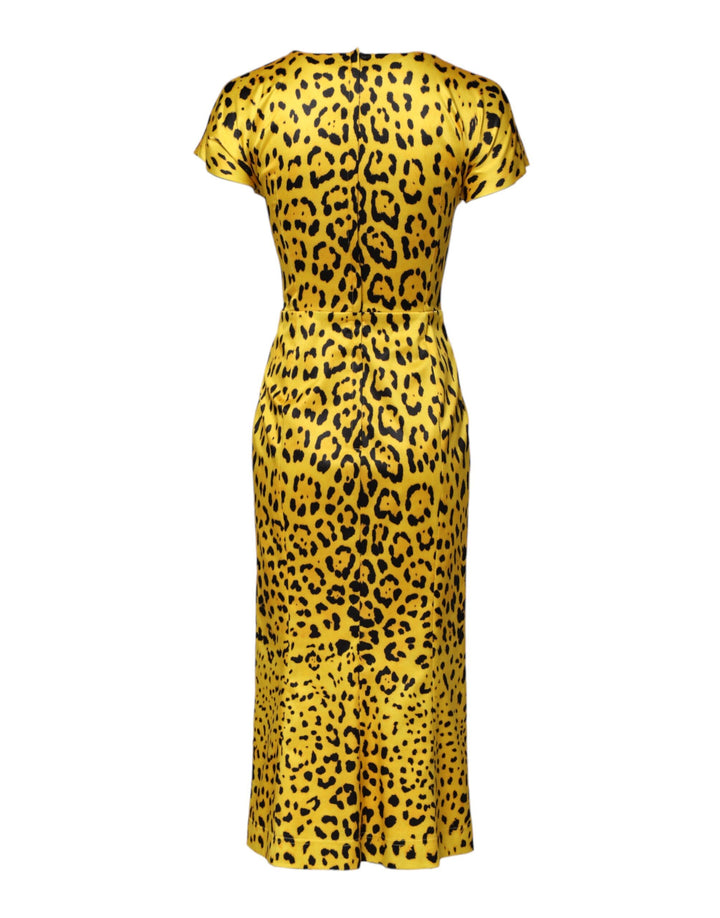 Dolce &amp; Gabbana Sample Sale Dolce &amp; Gabbana Yellow Polyester Leopard Midi Sheath Dress - | Designer outlet