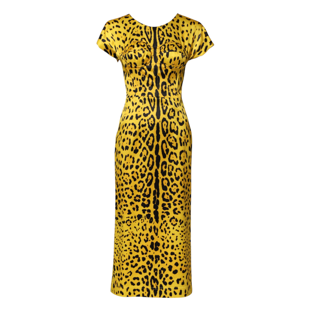 Dolce &amp; Gabbana Sample Sale Dolce &amp; Gabbana Yellow Polyester Leopard Midi Sheath Dress - | Designer outlet