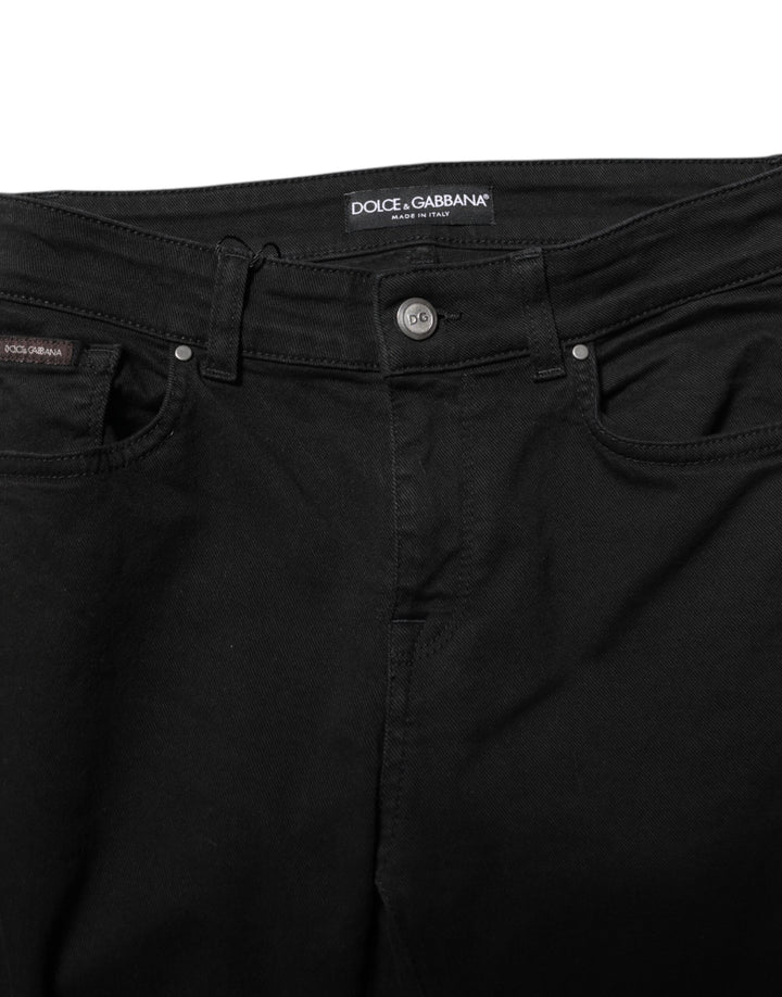 Dolce &amp; Gabbana Sample Sale Dolce &amp; Gabbana Black Cotton Logo Skinny Mid Waist Denim Jeans - | Designer outlet