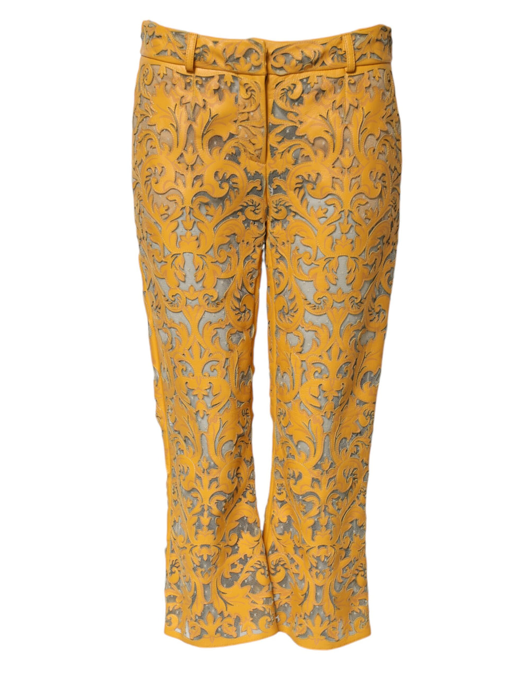 Dolce & Gabbana Yellow Floral Lace Mid Waist Capri Pants by Dolce & Gabbana outlet now on sale