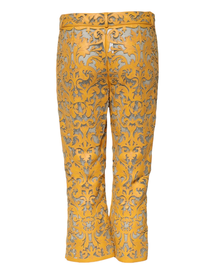 Dolce & Gabbana Yellow Floral Lace Mid Waist Capri Pants by Dolce & Gabbana outlet now on sale