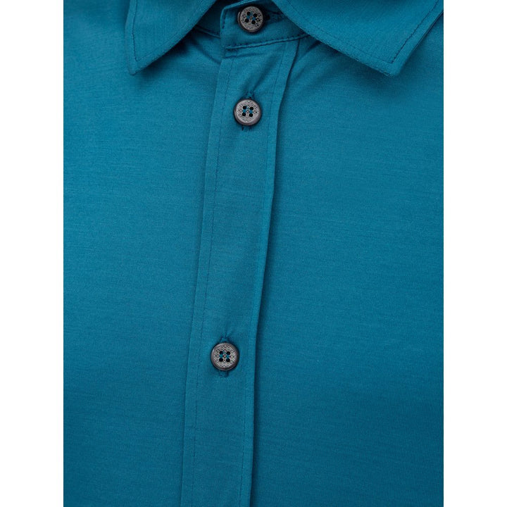 Canali Blue Cotton Shortsleeve Shirt
