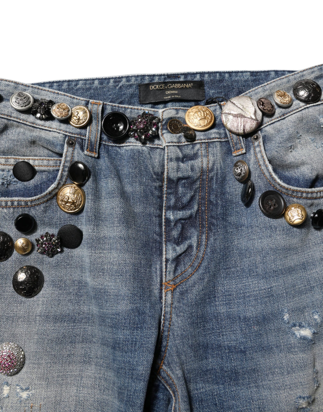 Dolce &amp; Gabbana Blue Embellished Tattered SkinnyDenim Jeans by Dolce &amp; Gabbana outlet now on sale