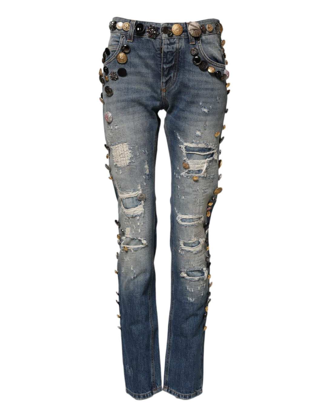 Dolce &amp; Gabbana Sample Sale Dolce &amp; Gabbana Blue Embellished Tattered SkinnyDenim Jeans - | Designer outlet