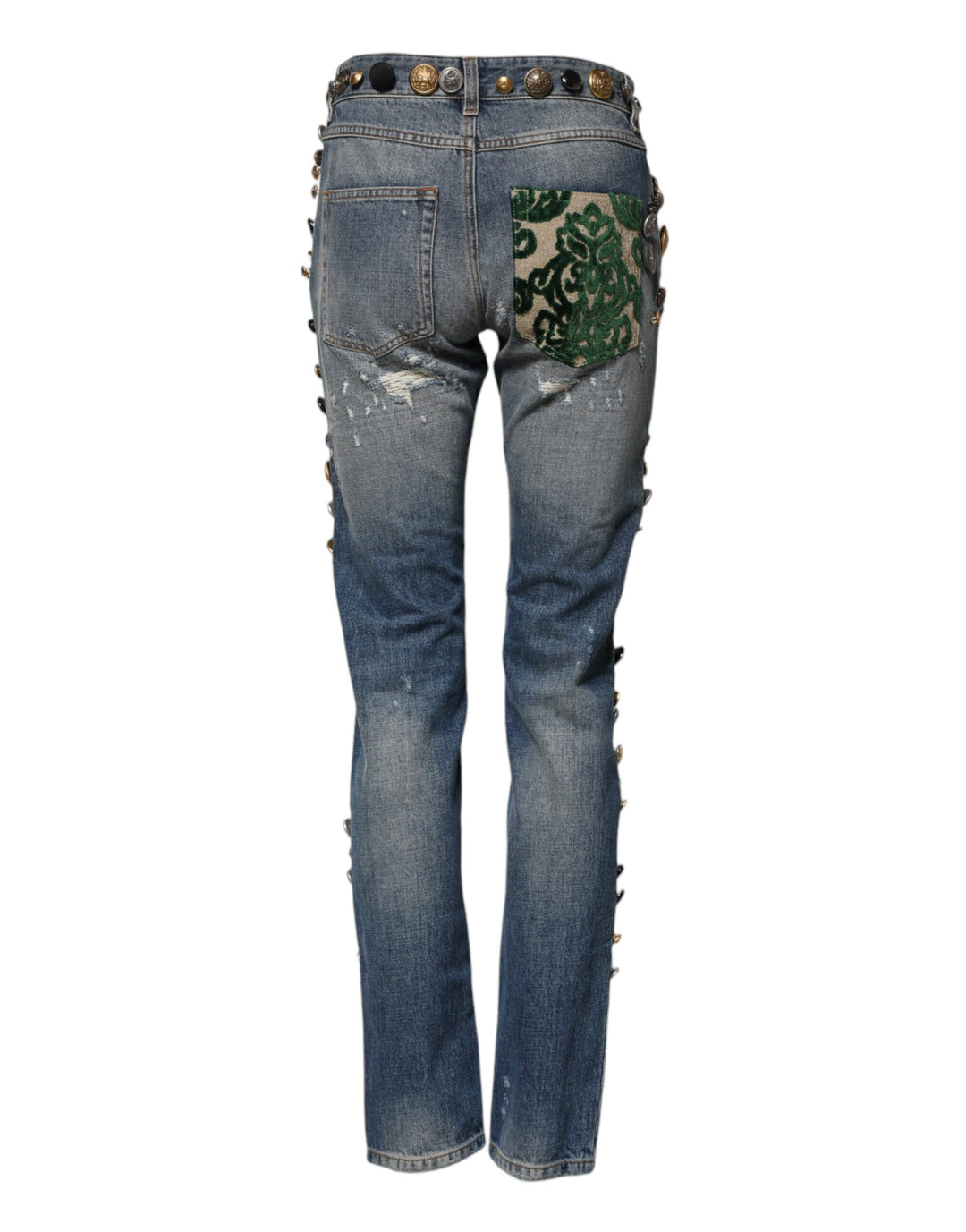 Dolce &amp; Gabbana Blue Embellished Tattered SkinnyDenim Jeans by Dolce &amp; Gabbana outlet now on sale