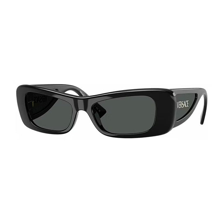 Versace Oval Full Rim, with a Black frame and Dark Grey lens.