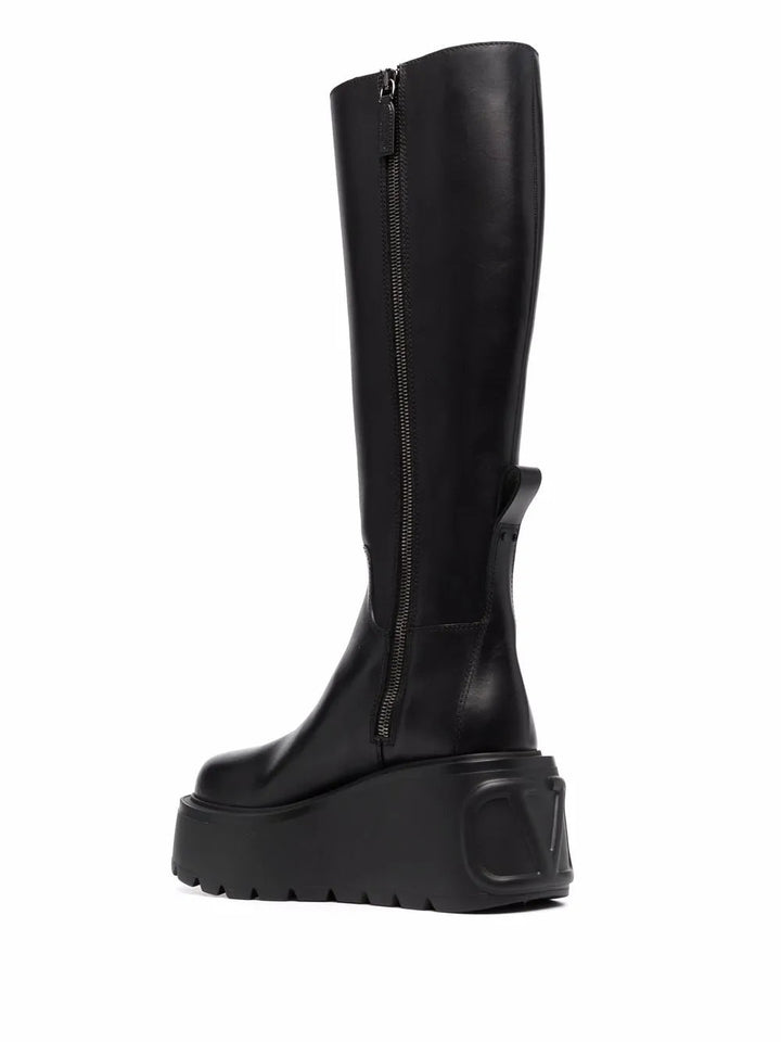Valentino Garavani Vlogo Knee-High Leather Platform Boots