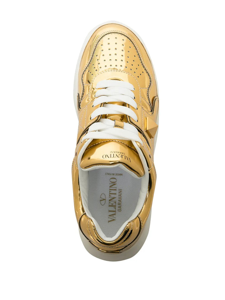 Valentino One Stud Mirror-Finish Sneakers