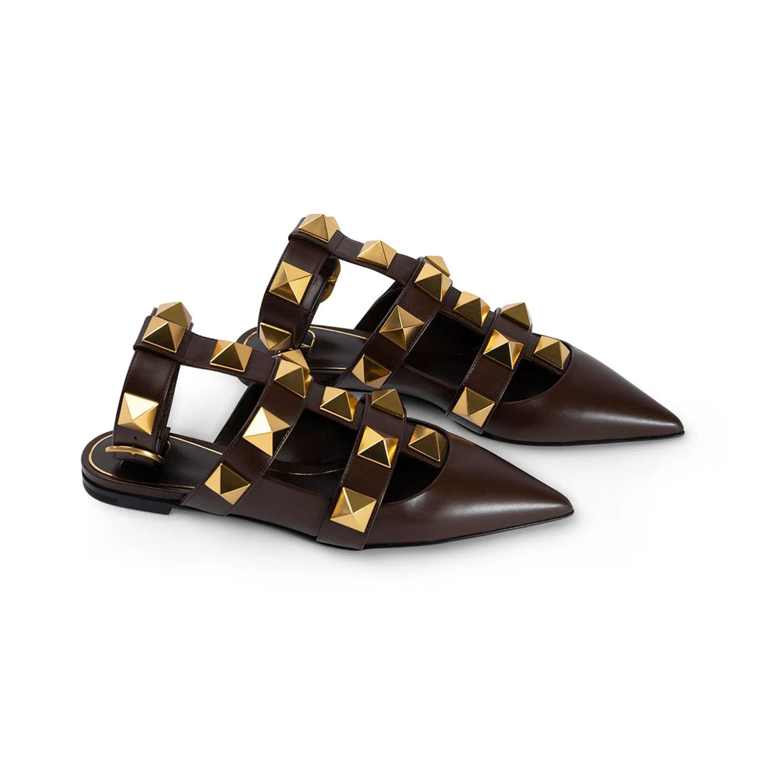 Valentino Garavani Valentino Roman Stud Leather Ankle Strap Flat