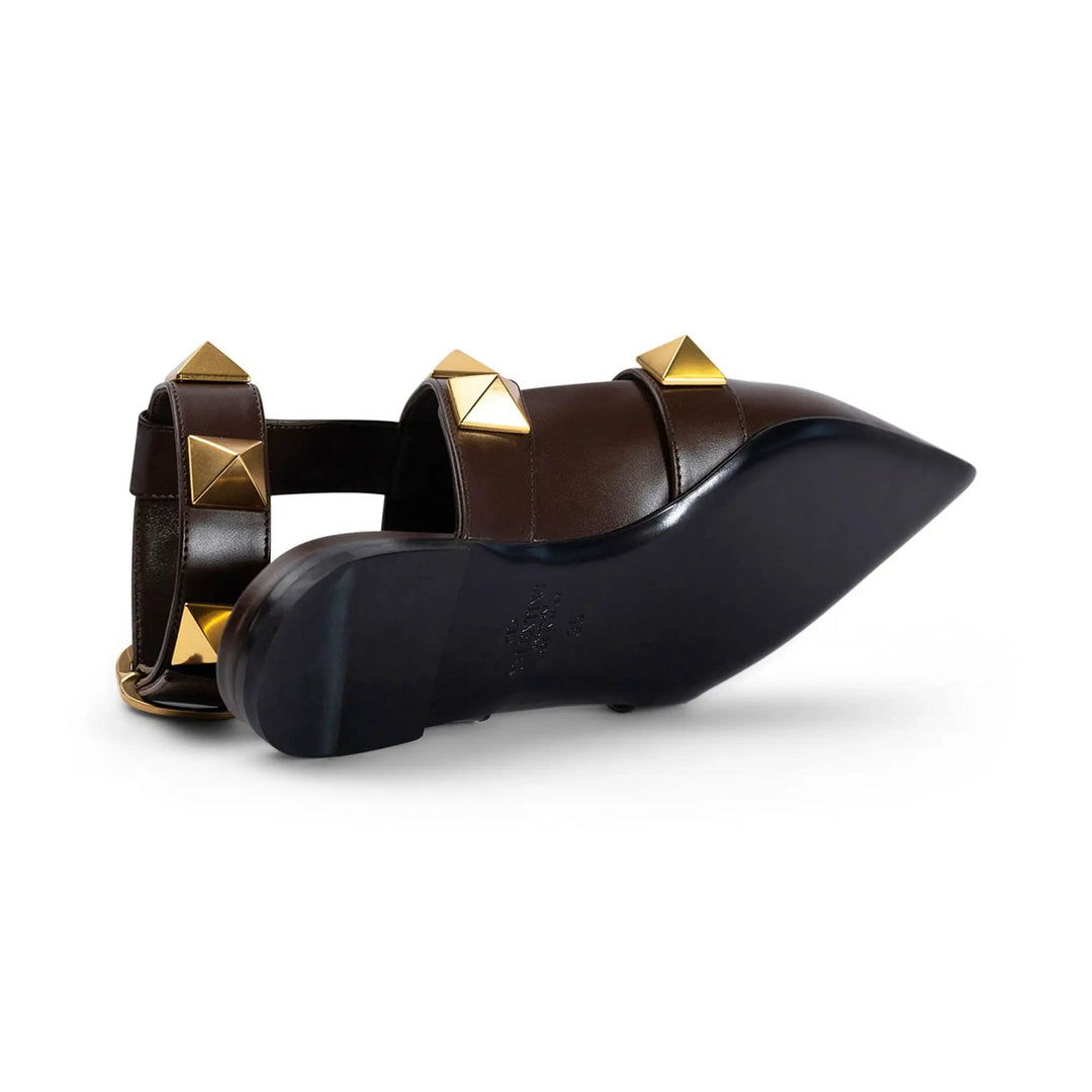 Valentino Garavani Valentino Roman Stud Leather Ankle Strap Flat