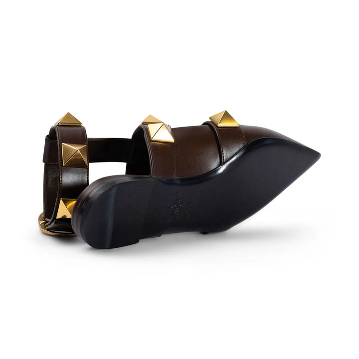Valentino Garavani Valentino Roman Stud Leather Ankle Strap Flat