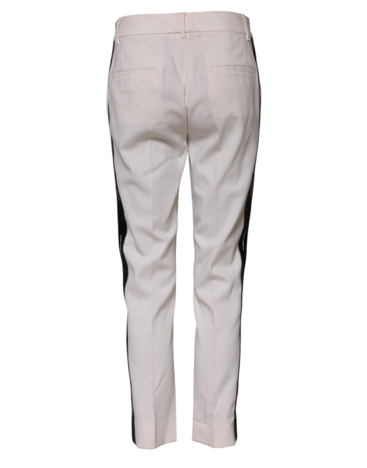 Dolce &amp; Gabbana White Wool Mid Waist Tapered Trouser Pants by Dolce &amp; Gabbana outlet now on sale