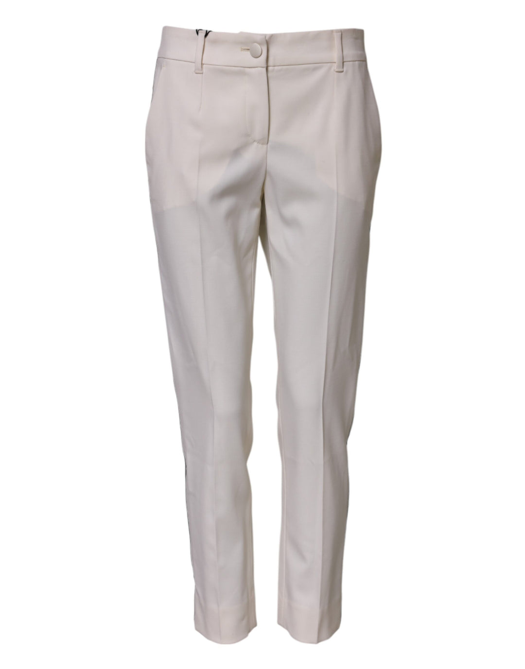 Dolce &amp; Gabbana White Wool Mid Waist Tapered Trouser Pants by Dolce &amp; Gabbana outlet now on sale