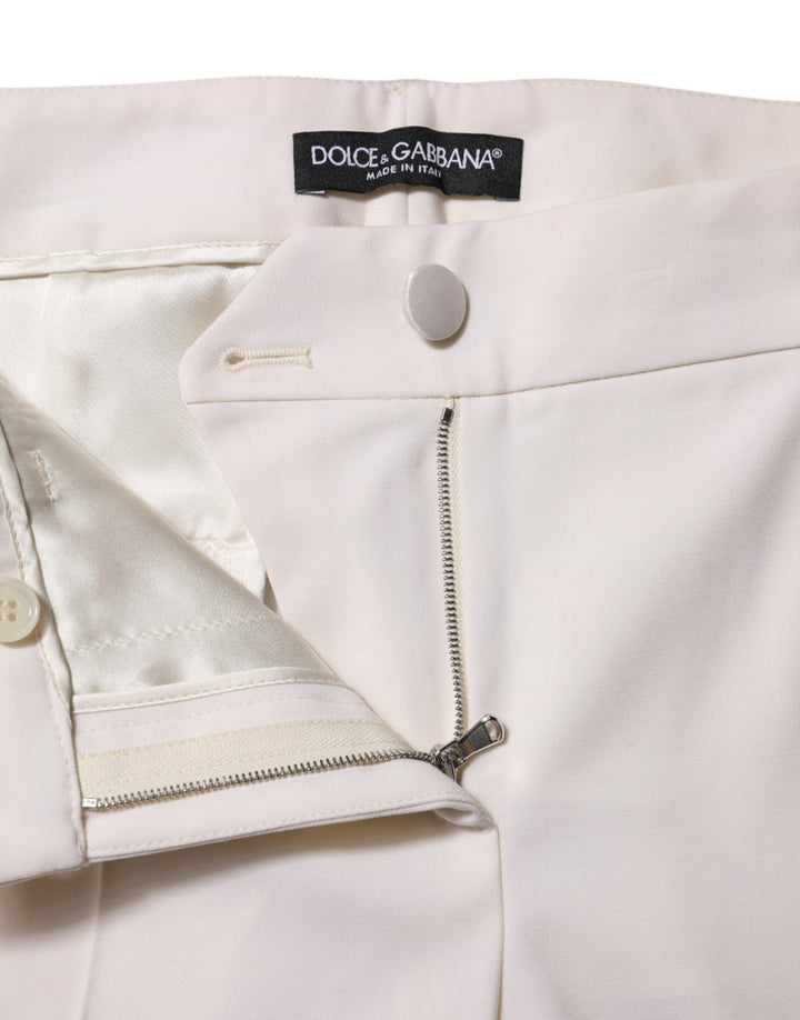 Dolce &amp; Gabbana White Wool Mid Waist Tapered Trouser Pants by Dolce &amp; Gabbana outlet now on sale