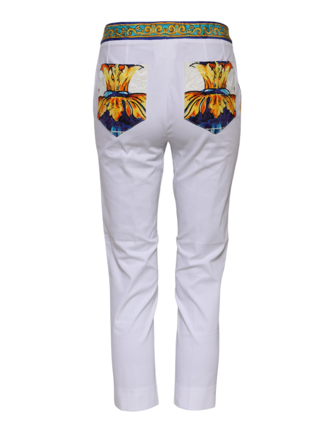 Dolce &amp; Gabbana White Cotton Mid Waist Tapered Trouser Pants by Dolce &amp; Gabbana outlet now on sale