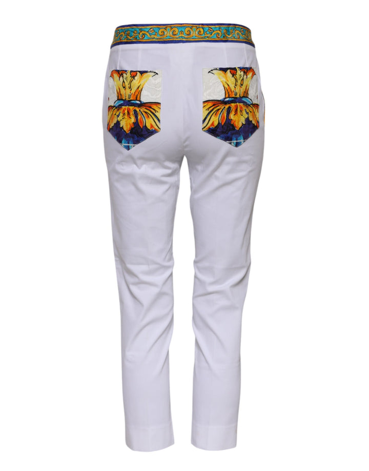 Dolce &amp; Gabbana White Cotton Mid Waist Tapered Trouser Pants by Dolce &amp; Gabbana outlet now on sale