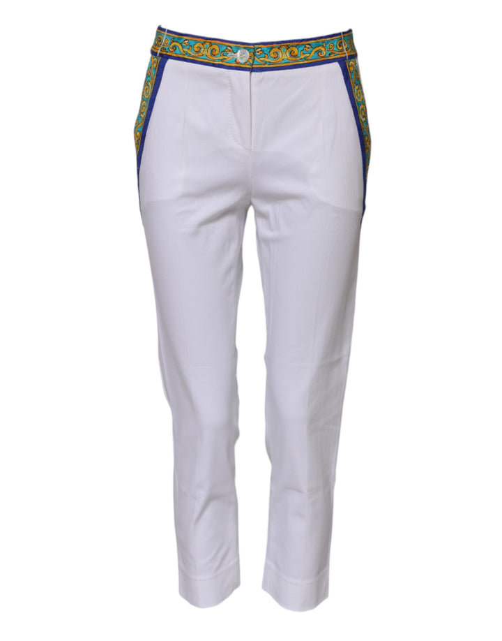 Dolce &amp; Gabbana White Cotton Mid Waist Tapered Trouser Pants by Dolce &amp; Gabbana outlet now on sale