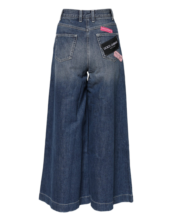 Dolce & Gabbana Blue Cotton High Waist Wide Leg Denim Jeans by Dolce & Gabbana outlet now on sale