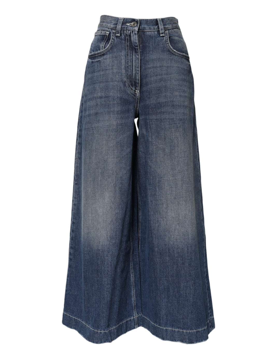 Dolce & Gabbana Blue Cotton High Waist Wide Leg Denim Jeans by Dolce & Gabbana outlet now on sale
