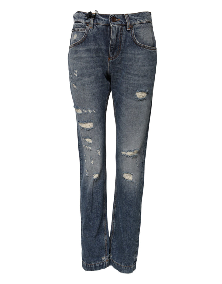 Dolce &amp; Gabbana Sample Sale Dolce &amp; Gabbana Blue Cotton Tattered Mid Waist Denim Jeans - | Designer outlet