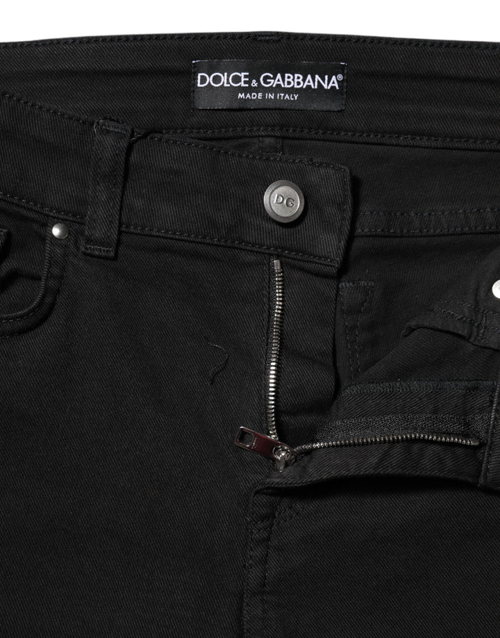 Dolce &amp; Gabbana Sample Sale Dolce &amp; Gabbana Black Cotton Logo Skinny MidWaist Denim Jeans - | Designer outlet