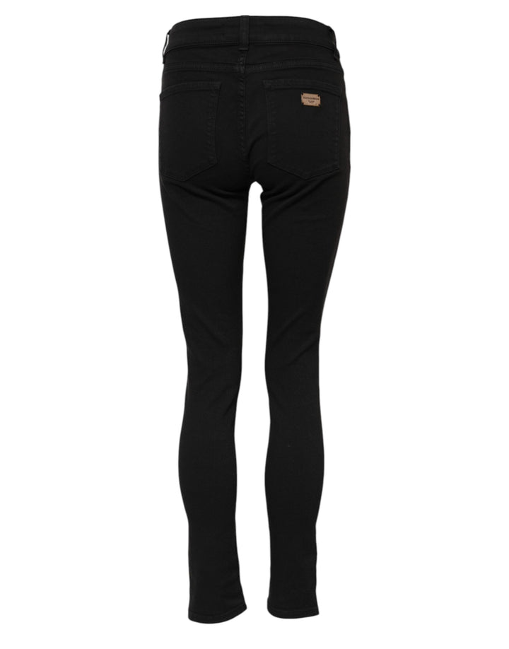 Dolce &amp; Gabbana Sample Sale Dolce &amp; Gabbana Black Cotton Logo Skinny MidWaist Denim Jeans - | Designer outlet