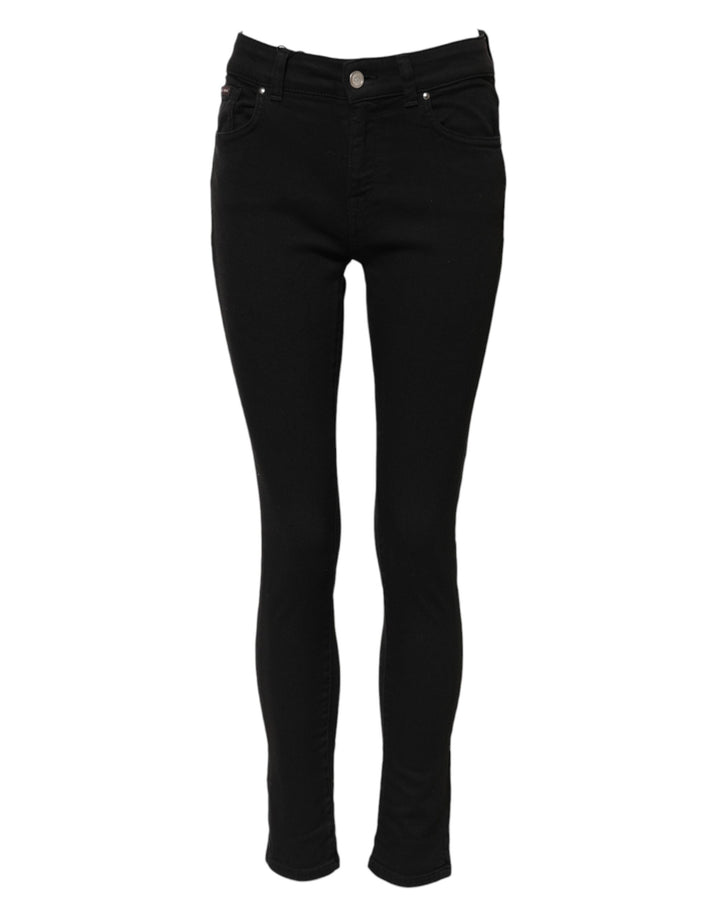 Dolce &amp; Gabbana Sample Sale Dolce &amp; Gabbana Black Cotton Logo Skinny MidWaist Denim Jeans - | Designer outlet