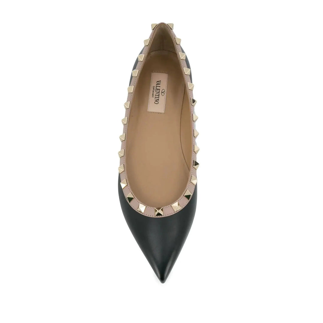 Valentino Garavani Rockstud Lace-Up Leather Ballerinas