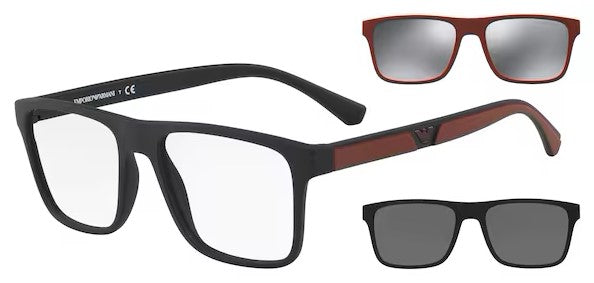 Emporio Armani EA 4115 50421W Rectangle Plastic Black Sunglasses with Clear Clip On Lens