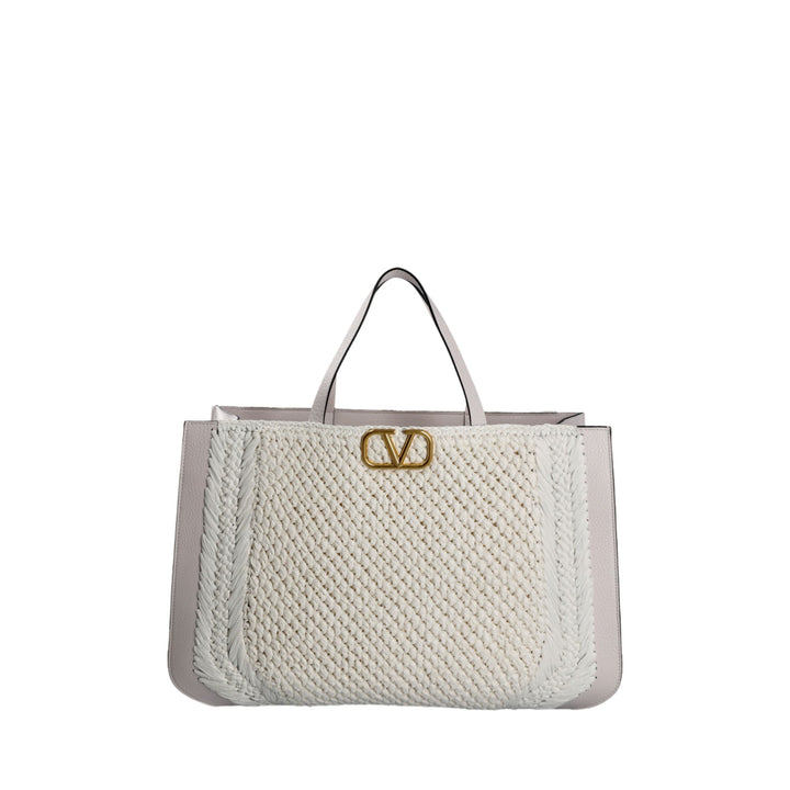 Valentino Garavani V'Logo Signature Crochet Raffia Tote Bag