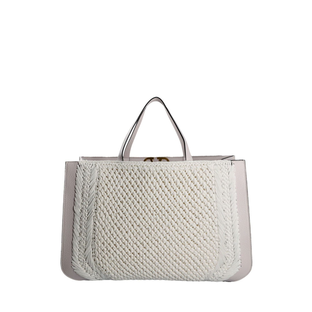 Valentino Garavani V'Logo Signature Crochet Raffia Tote Bag