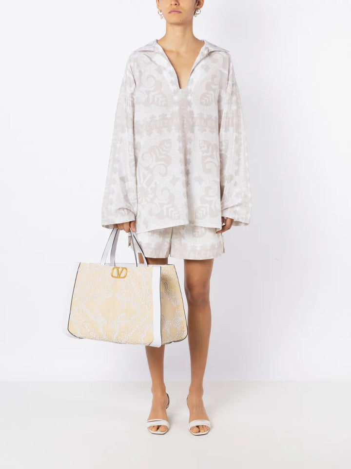 Valentino Vlogo Embroidered Raffia Tote Bag