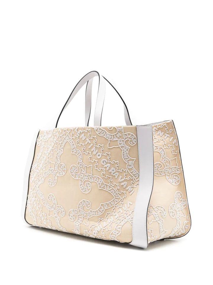 Valentino Vlogo Embroidered Raffia Tote Bag
