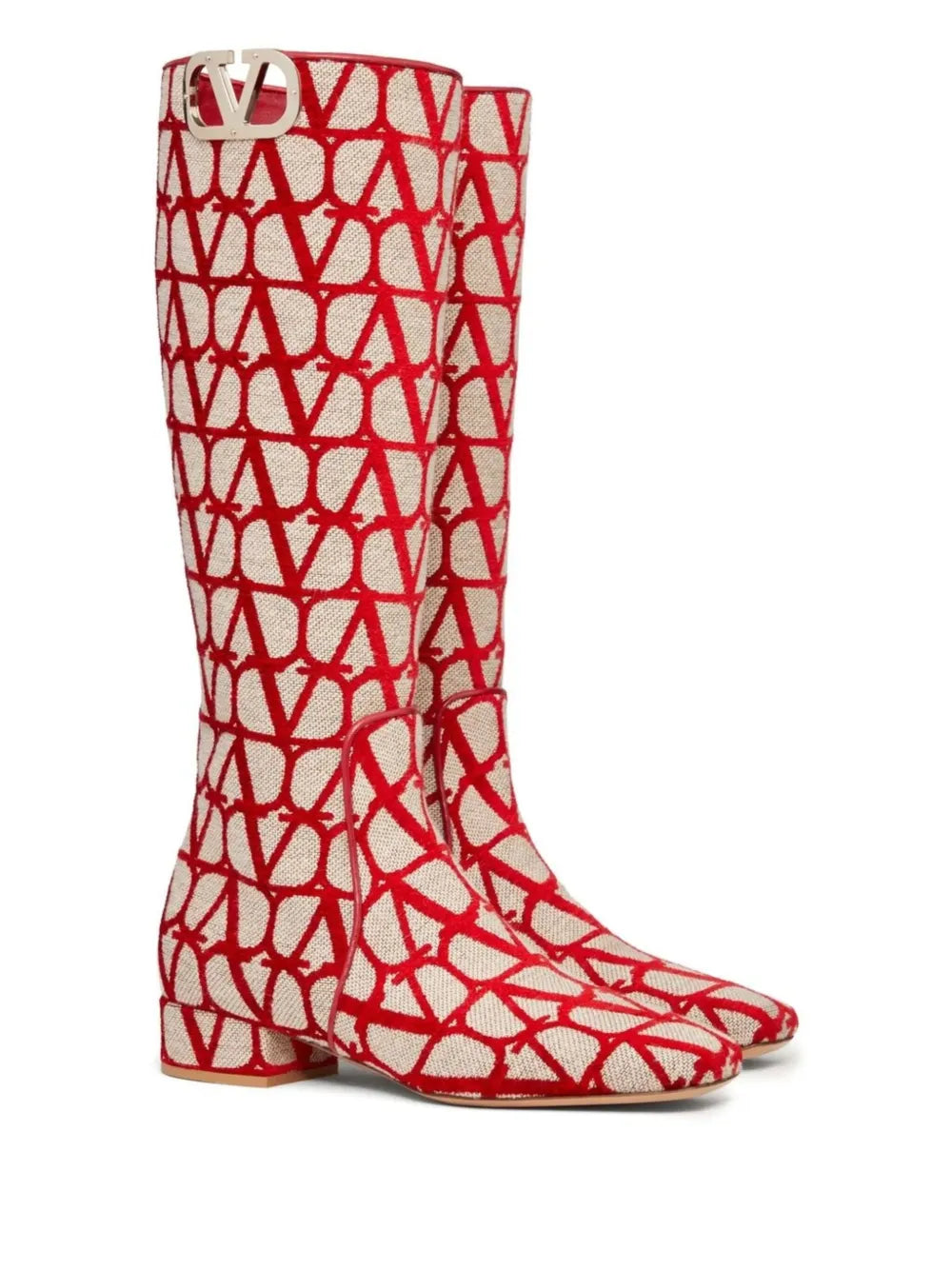 Valentino Garavani Toile Iconographe Calfskin V'Logo High Knee High Boots