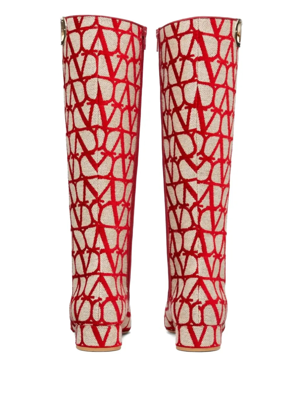 Valentino Garavani Toile Iconographe Calfskin V'Logo High Knee High Boots