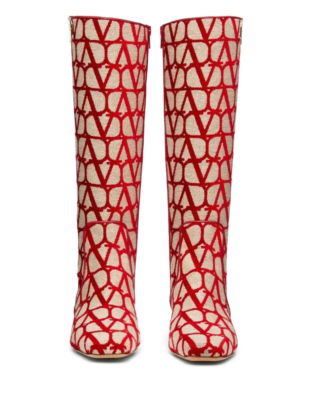 Valentino Garavani Toile Iconographe Calfskin V'Logo High Knee High Boots