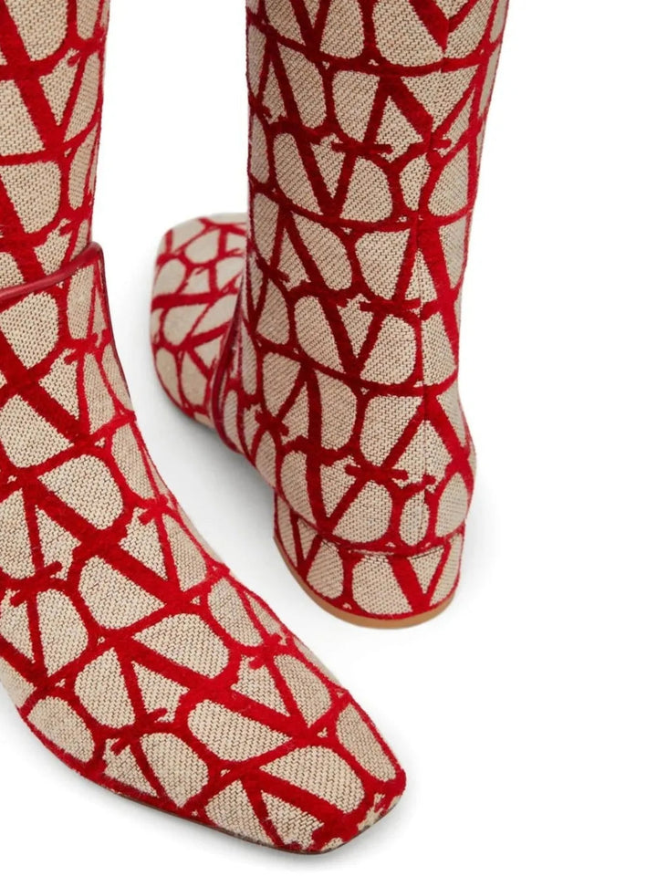 Valentino Garavani Toile Iconographe Calfskin V'Logo High Knee High Boots