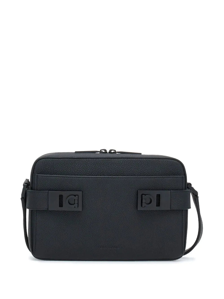 Ferragamo Gancini Buckle Embellished Leather Shoulder Bag