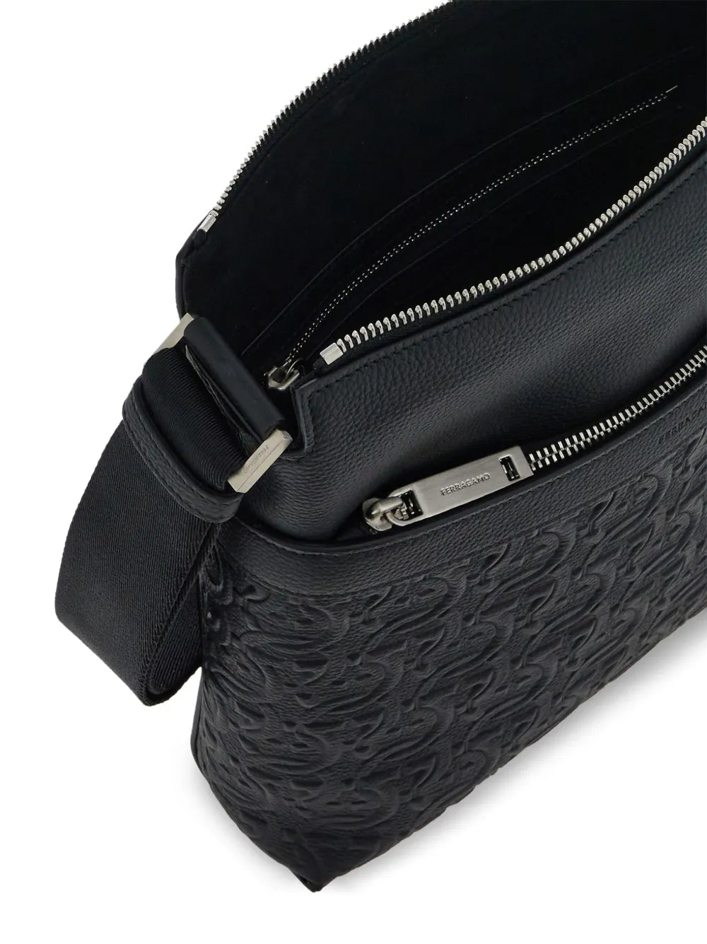 Ferragamo Gancini-Embossed Leather Messenger Bag