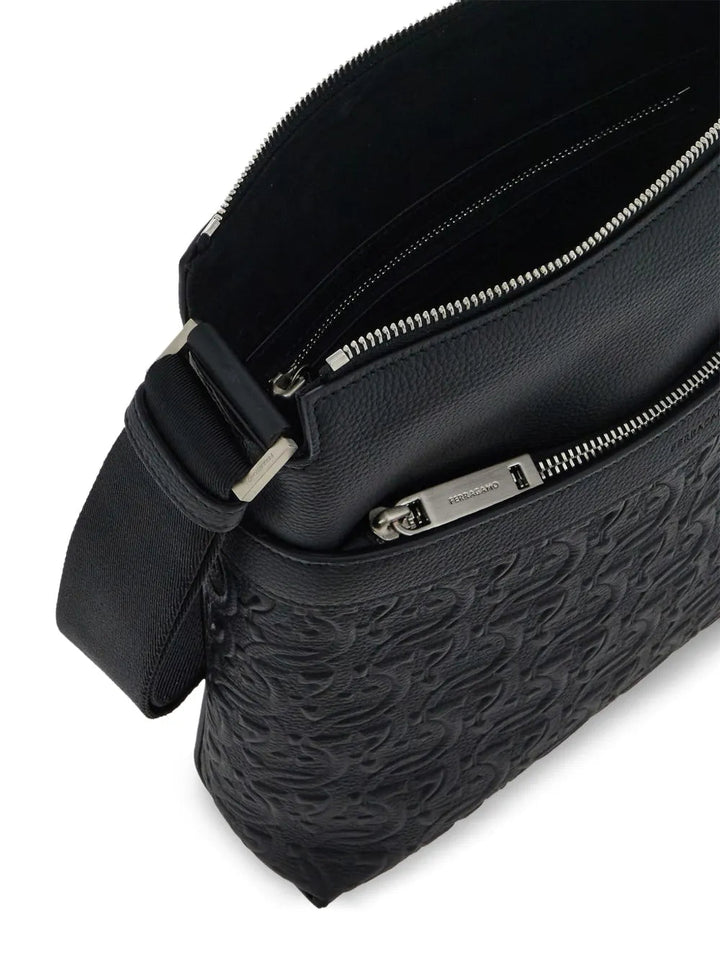 Ferragamo Gancini-Embossed Leather Messenger Bag