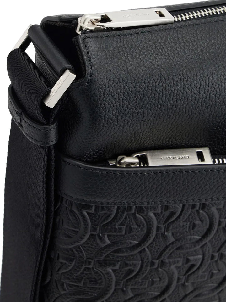 Ferragamo Gancini-Embossed Leather Messenger Bag