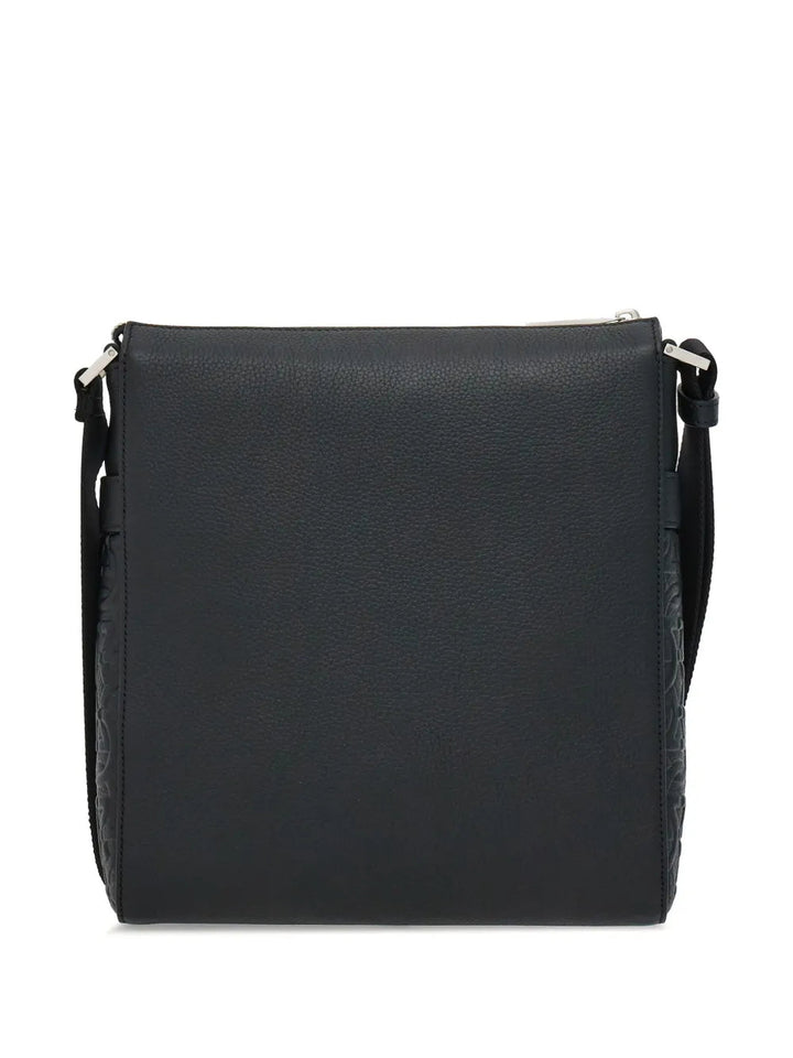 Ferragamo Gancini-Embossed Leather Messenger Bag