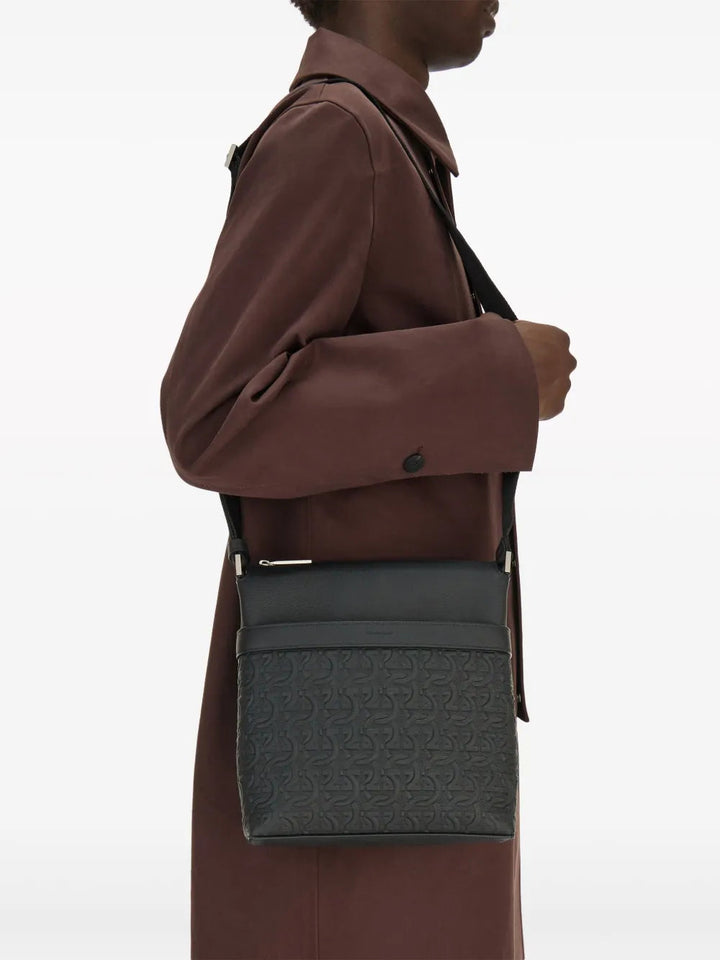 Ferragamo Gancini-Embossed Leather Messenger Bag