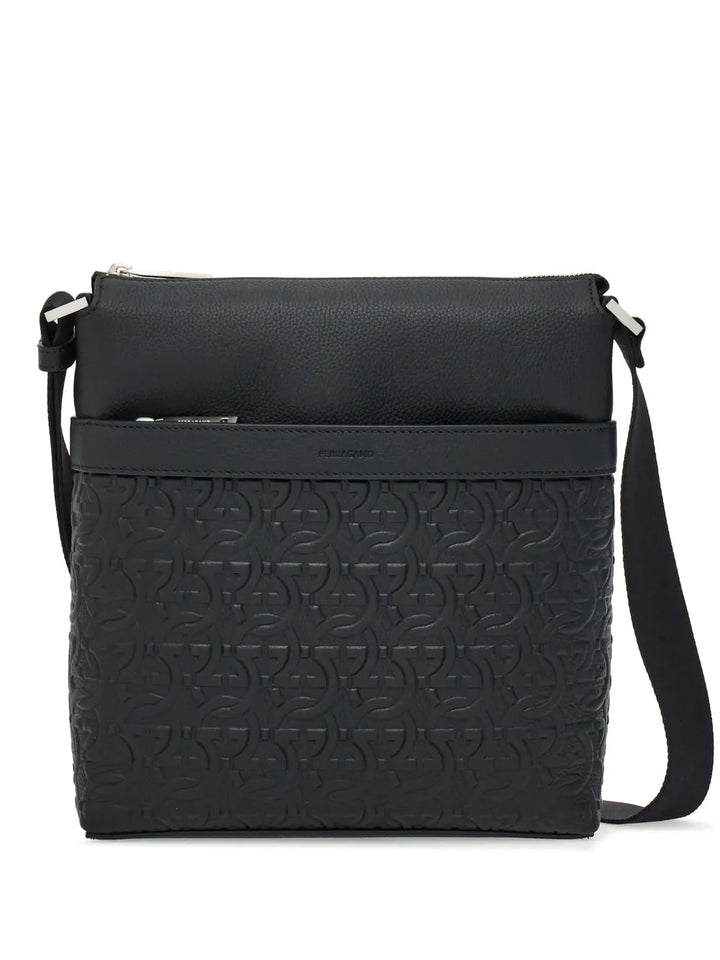 Ferragamo Gancini-Embossed Leather Messenger Bag