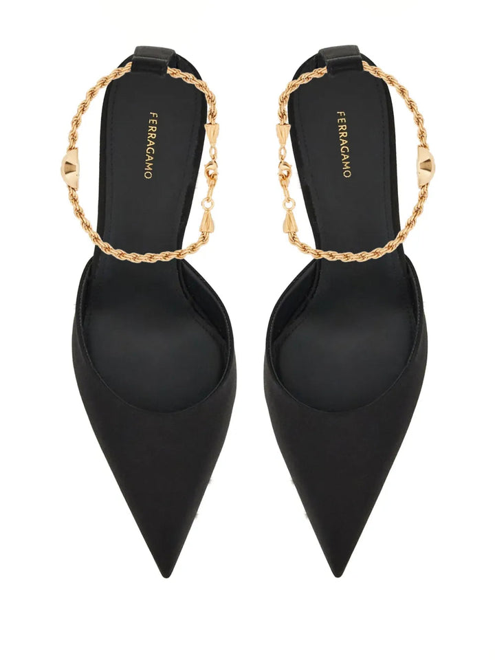 Ferragamo 70Mm Cable-Link Chain Satin-Finish Pumps