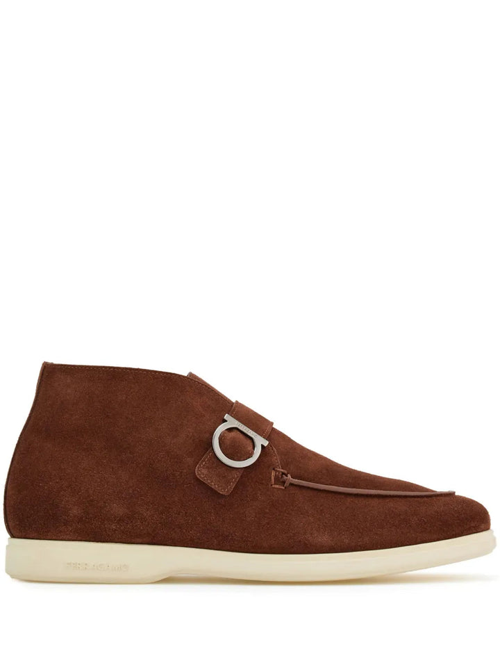 Ferragamo Gancini-Buckle Suede Boots