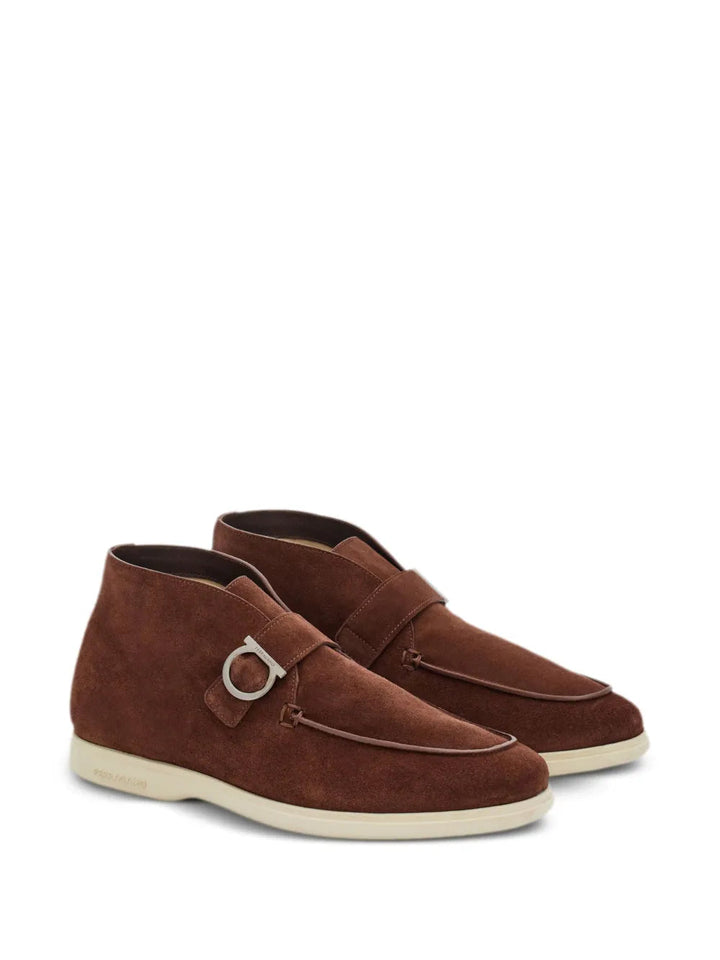 Ferragamo Gancini-Buckle Suede Boots