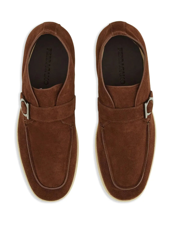 Ferragamo Gancini-Buckle Suede Boots