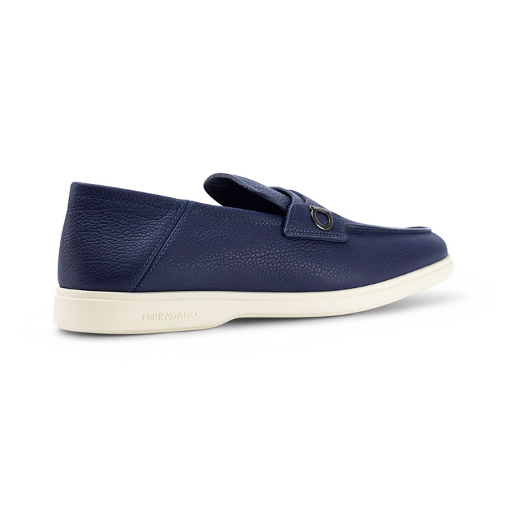 Ferragamo Gancini-Plaque Leather Loafers in BLUE